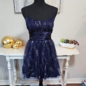 ✨ B. Smart Navy Blue Sparkly Glitter Cocktail Dress Rosette Waist 9
